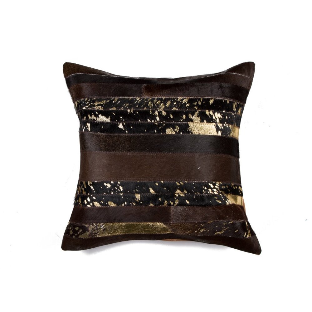 Natural Home Decor Torino Madrid Cowhide Pillow | 1-Piece | Chocolate & gold